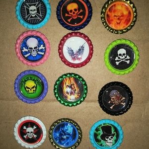 Lot of 12 Skull Bottle Cap Magnets
